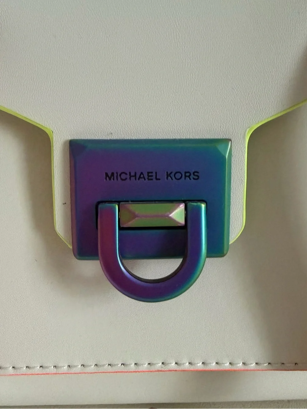 Michael Kors Manhattan Medium Optic White Neon Crossbody School Leather Satchel